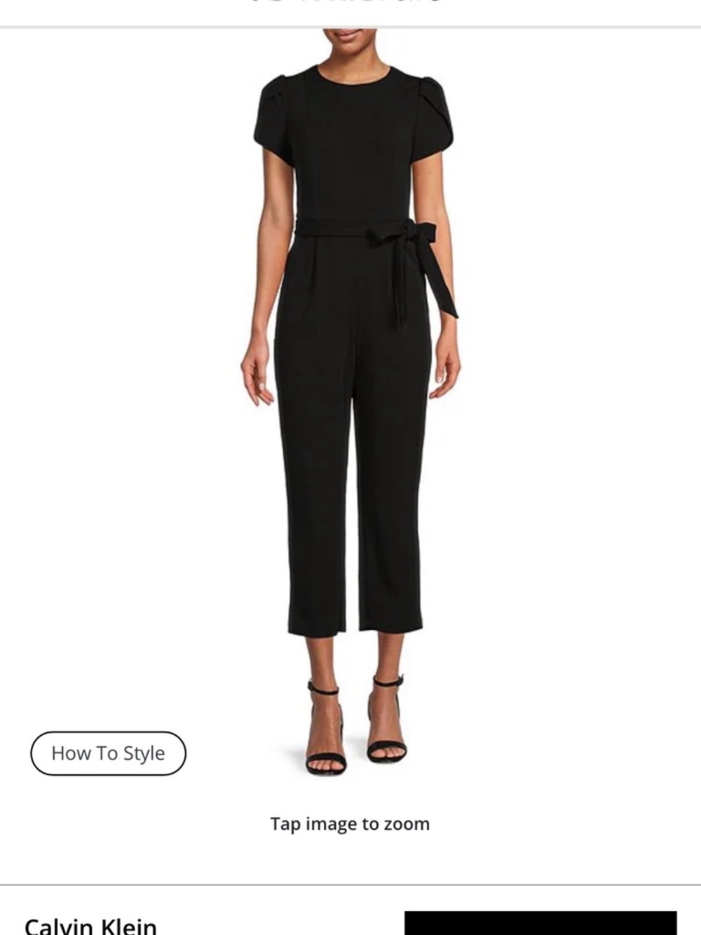 Calvin Klein Black Short-Sleeve Tie-Waist Cropped Jumpsuit